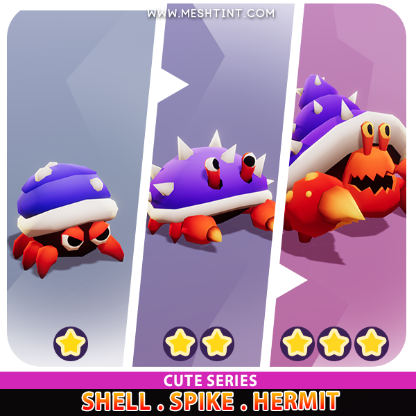 Shell Spike Hermit Evolution Cute Meshtint 3d model unity low poly game creature monster crab