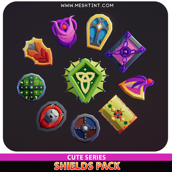 Meshtint 3d model unity low poly game fantasy shield weapon swords knight paladin modular customize