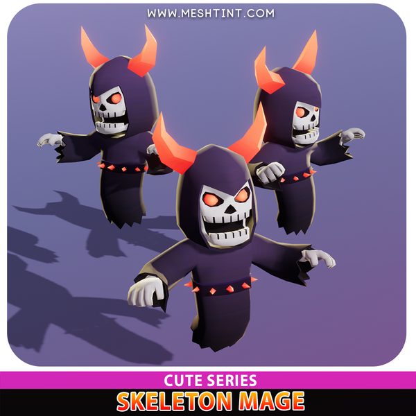 Skeleton Mage Cute Meshtint 3d model unity low poly game evolution evolve Pokemon halloween diablo 