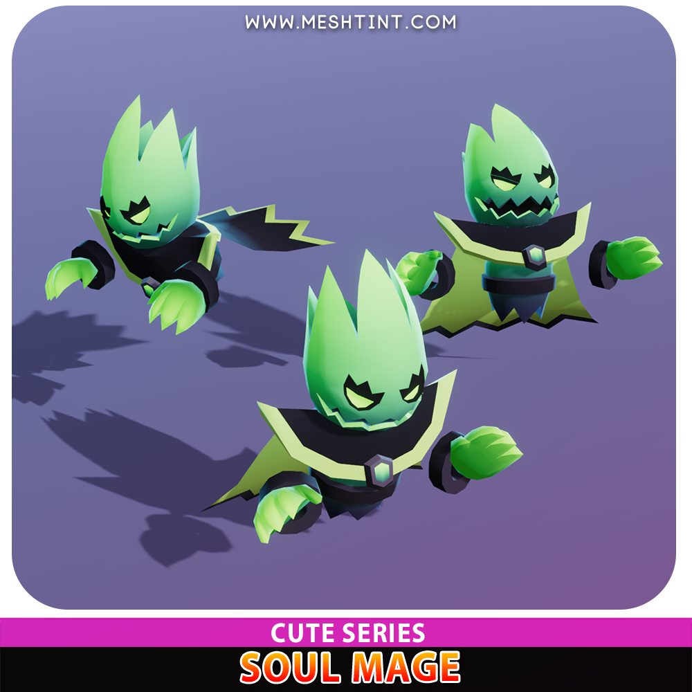 soul mage cute ghost Meshtint 3d model unity low poly game nft fantasy creature evolution Pokemon