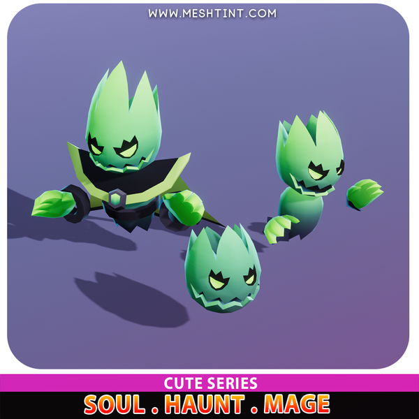 Soul Haunt Mage Evolution Cute Meshtint 3d model unity low poly game fantasy ghost evolution Pokemon