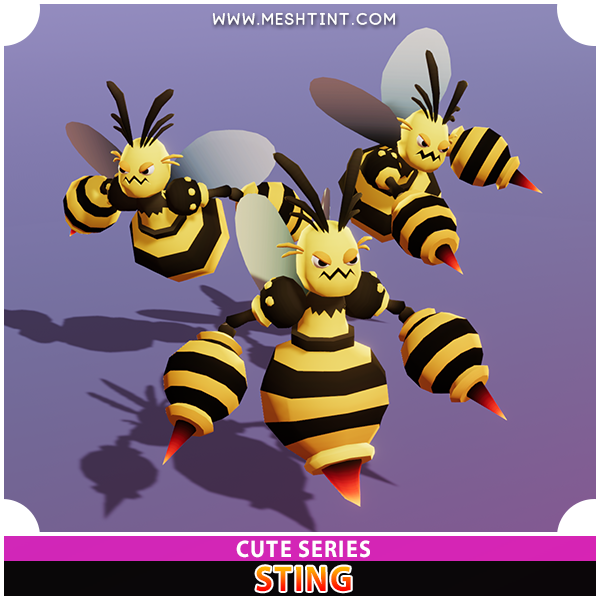 Sting Bee Cute Series Mesh Tint Shop3DSA Unity3D Game Low Poly Download 3D Model