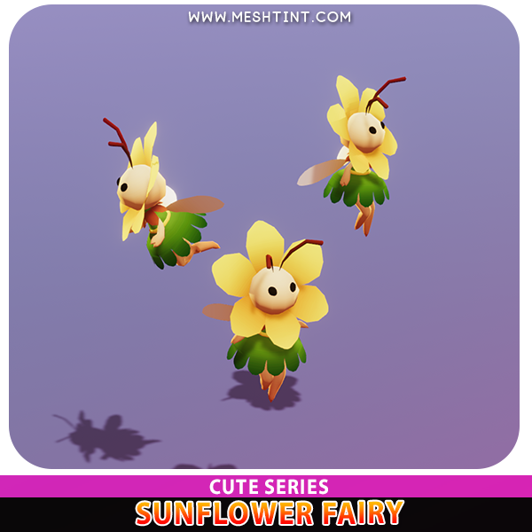 Sunflower Fairy Cute pixie genie nymph Meshtint 3d model unity low poly game fantasy 