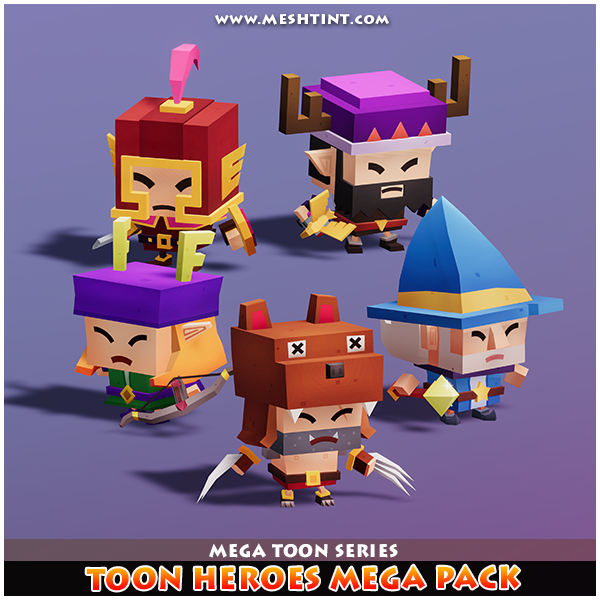 Toon Heroes Mega Pack Mesh Tint Shop3DSA Unity3D Game Low Poly Download 3D Model