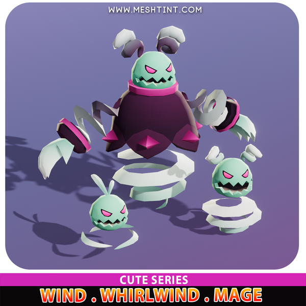 Wind Whirlwind Mage cute elemental Meshtint 3d model unity low poly game fantasy creature evolution