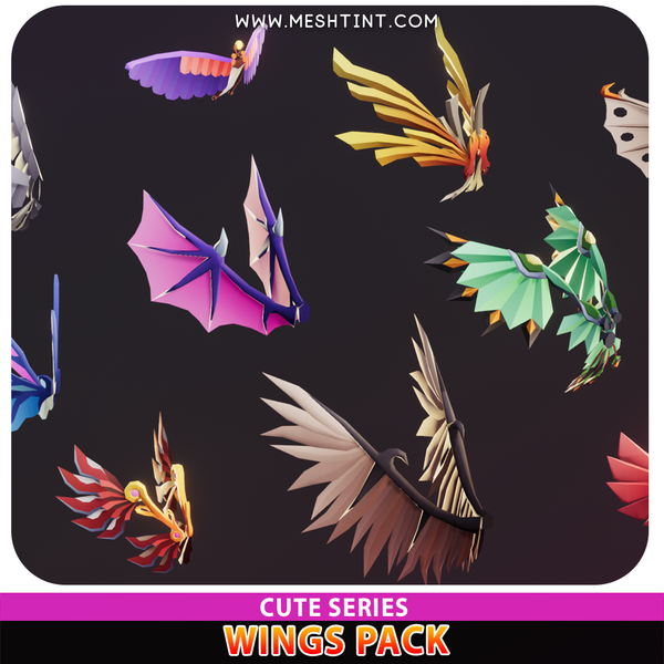 Wings Pack Cute Meshtint 3d model modular character unity low poly game fantasy hero customize bird