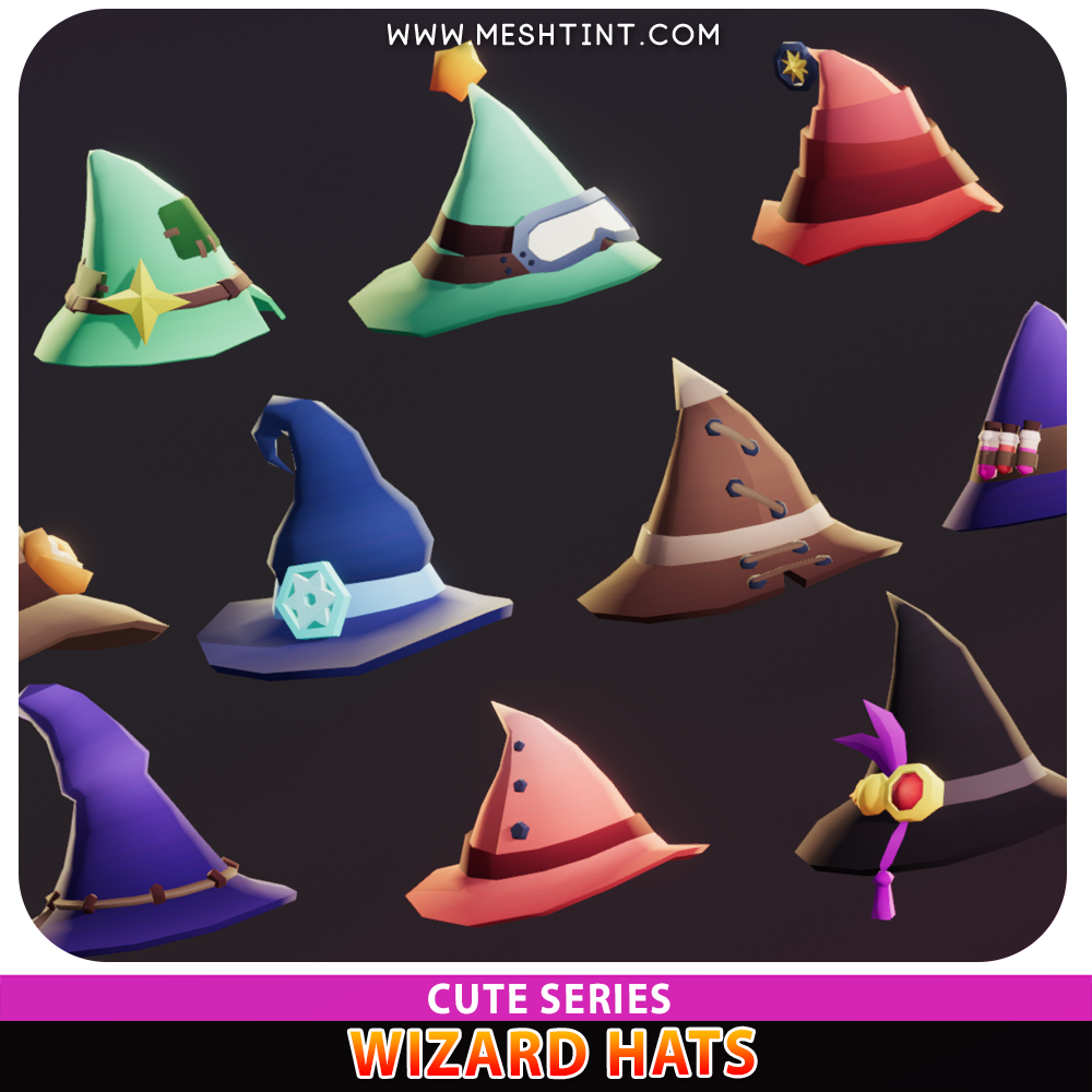 Meshtint Studio Wizard Hats Pack Cute Series FREE 3D Model