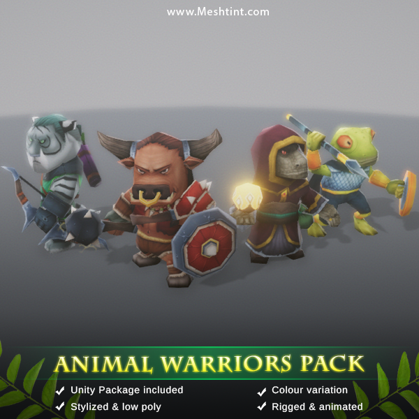 Animal Warriors Pack Mesh Tint Shop3DSA Unity3D Game Low Poly Download 3D Model