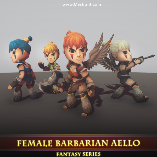 Female Barbarian Aello Mesh Tint Shop3DSA Unity3D Game Low Poly Download 3D Model