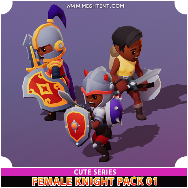 Female Knight Cute Meshtint 3d model modular character unity low poly game fantasy girl woman black