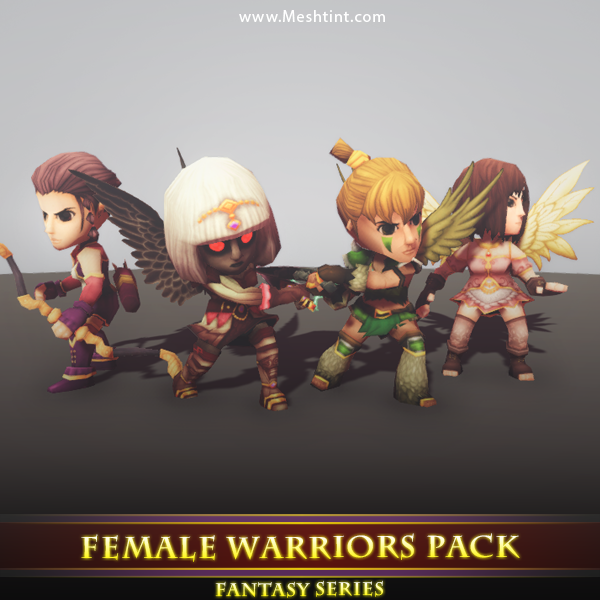 Female Warriors Pack Mesh Tint Shop3DSA Unity3D Game Low Poly Download 3D Model