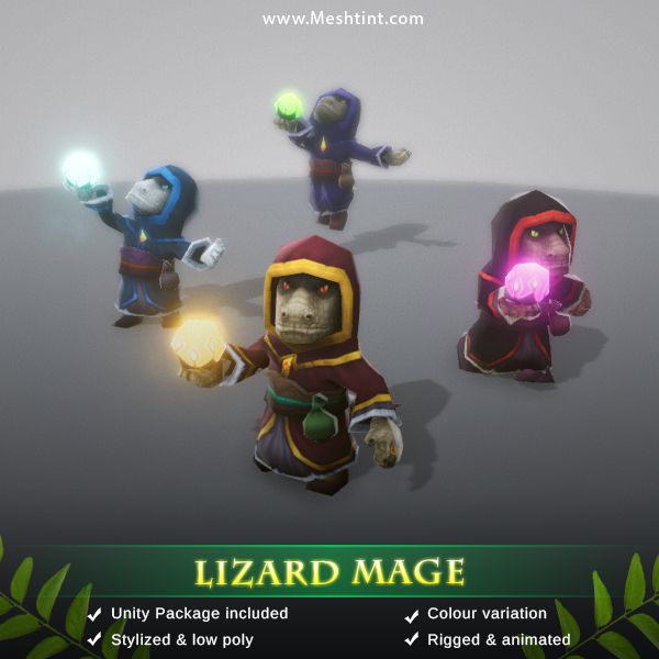 Lizard Mage 1.3 Mesh Tint Shop3DSA Unity3D Game Low Poly Download 3D Model