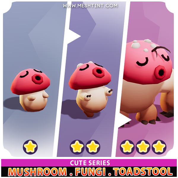 Mushroom Fungi Toadstool Evolution Pack Cute series Mesh Tint Shop3DSA Unity3D Game Low Poly Download 3D Model