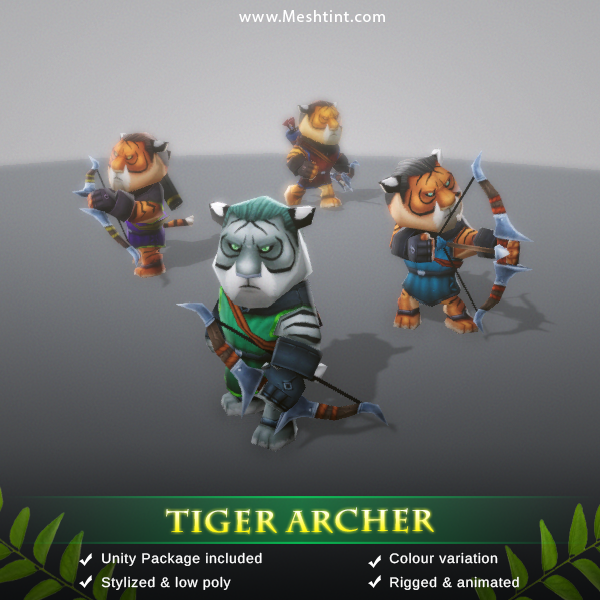 Tiger Archer 1.3 Mesh Tint Shop3DSA Unity3D Game Low Poly Download 3D Model